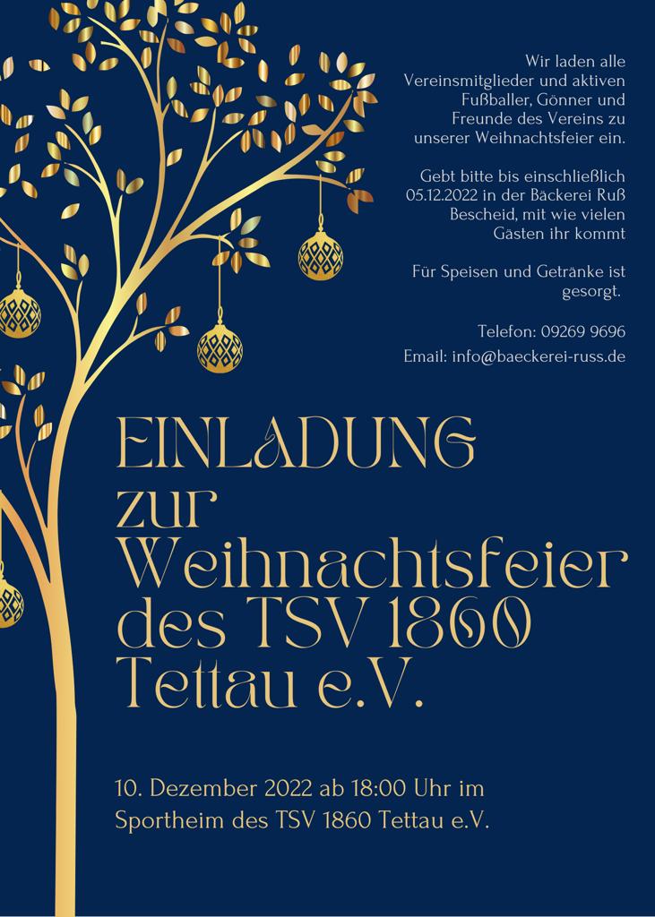 Einladung zur Weihnachtsfeier des TSV 1860 Tettau