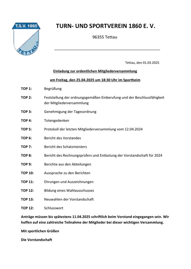 Einladung JHV 2025